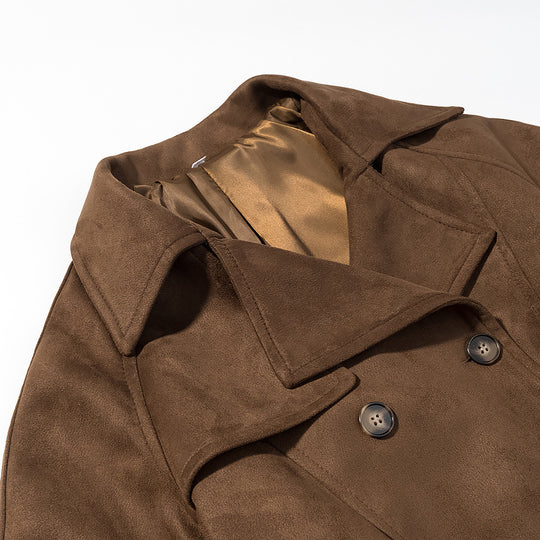 Damen Kurz-Trenchcoat in Wolloptik Doppelreiher mit Taillengürtel Nord Taschen