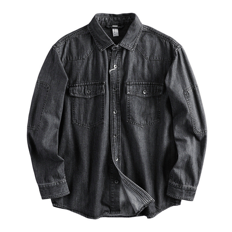 Herren Relaxed Denim‑Hemdjacke mit aufgesetzten Pattentaschen, verstärkten Ellenbogen und sichtbarer Knopfleiste Nord Taschen