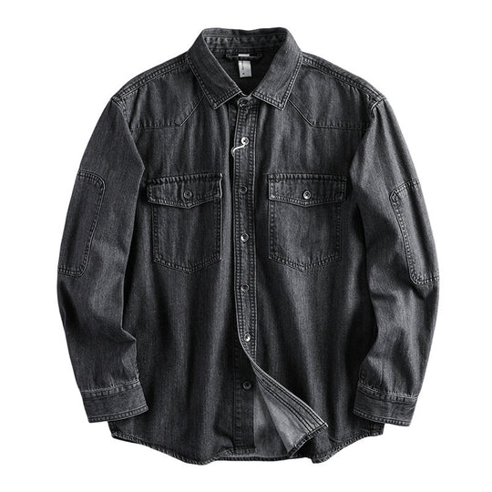 Herren Relaxed Denim‑Hemdjacke mit aufgesetzten Pattentaschen, verstärkten Ellenbogen und sichtbarer Knopfleiste Nord Taschen