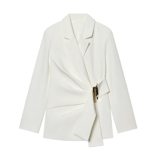 Damen Zweiteiliges Wickelblazer- und Palazzo-Anzugset mit Ziergürtel Nord Taschen