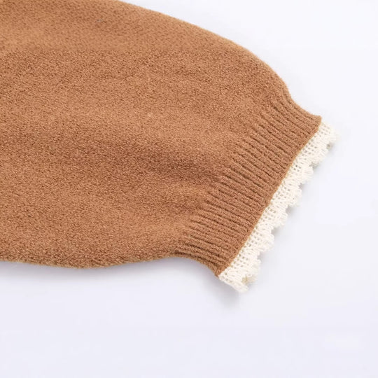 Damen Oversize-Strickpullover mit Schlauchkragen und Spitzenborte Nord Taschen