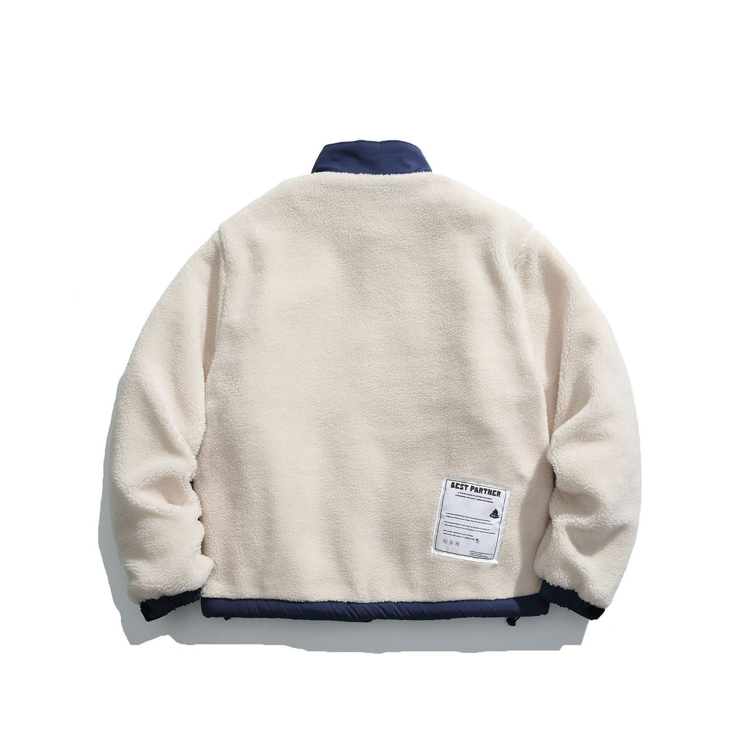 Herren Teddy-Fleecejacke mit Stehkragen, durchgehendem Reißverschluss und Kontrastbesatz Nord Taschen