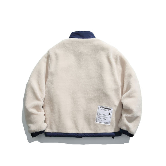 Herren Teddy-Fleecejacke mit Stehkragen, durchgehendem Reißverschluss und Kontrastbesatz Nord Taschen