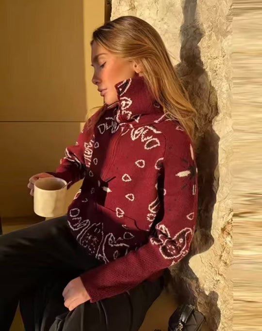 Damen Rollkragenpullover mit Allover-Bandana-Jacquard Nord Taschen