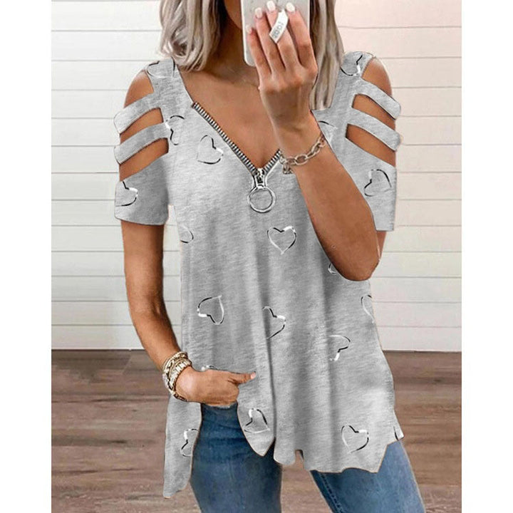 Damen V-Ausschnitt T-Shirt mit Cut-Outs und Herzdesign