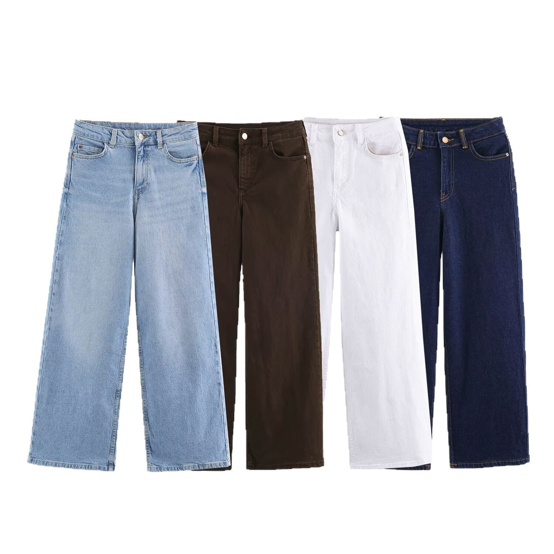 Damen Weite High-Waist Denimhose mit breitem Bein und Five-Pocket-Details Nord Taschen