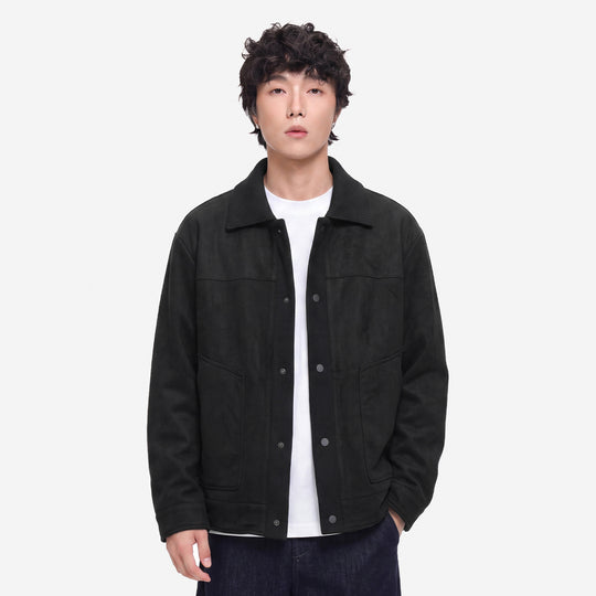 Herren Overshirt-Jacke im Wildlederlook mit Rippkragen und Druckknopfleiste Nord Taschen