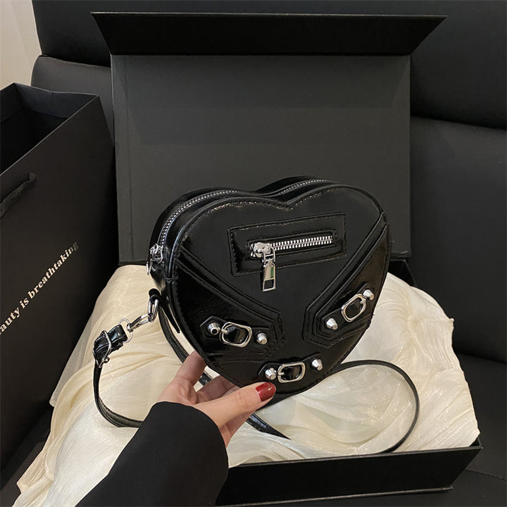 Damen herzförmige Handtasche mit verziertem Reißverschluss Nord Taschen