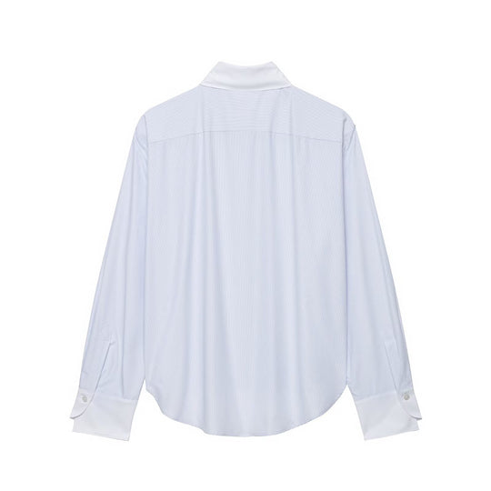Damen Oversize-Hemdbluse mit Kontrastkragen, Manschetten und Froschknopf-Detail Nord Taschen