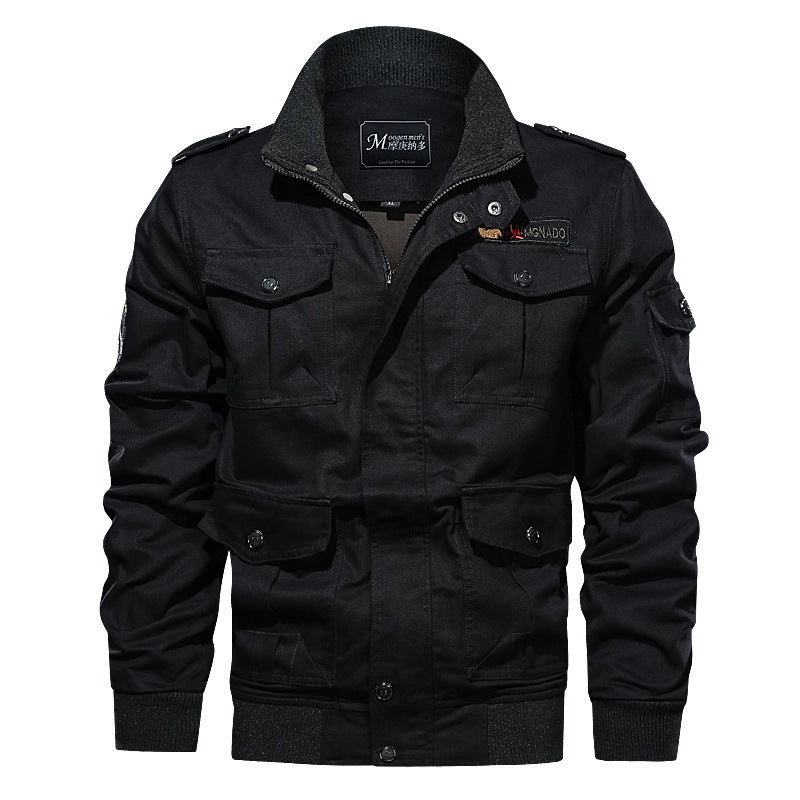 Herren Militärinspirierte Canvas‑Fieldjacke mit Epauletten, Mehrfach‑Taschen und geripptem Bund Nord Taschen