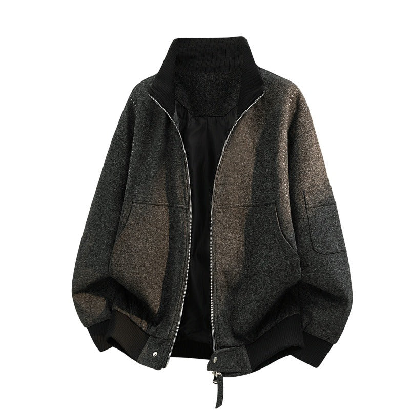 Herren Oversize Melange-Field-Bomberjacke aus Wollmix mit hohem Rippenkragen & Utility-Ärmeltasche Nord Taschen