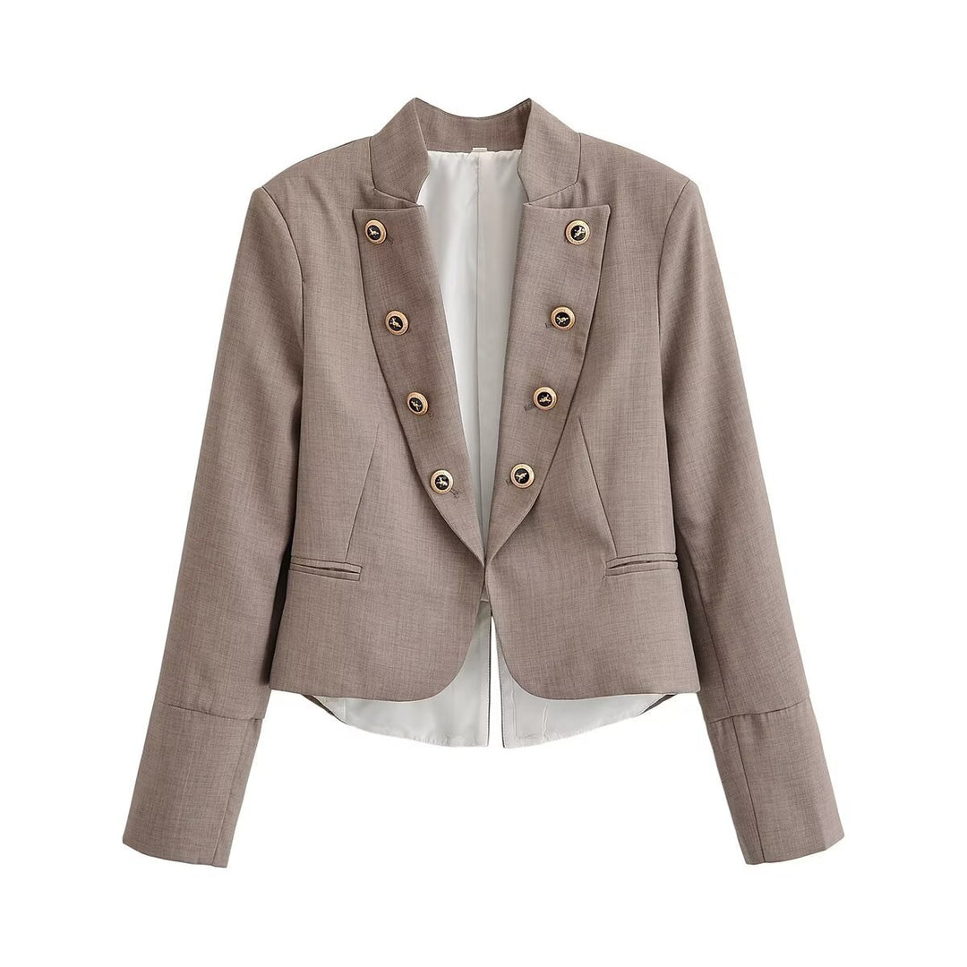 Damen Kurzblazer mit taillierter Silhouette und dekorativer Doppelreihe Zierknöpfe Nord Taschen