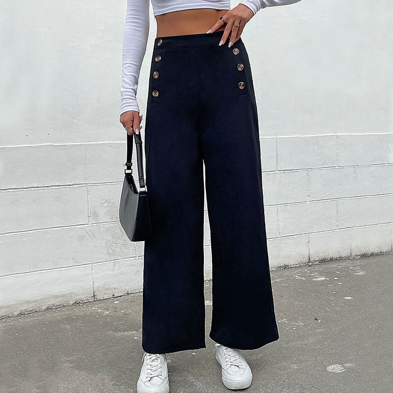 Damen Hochtaillierte Wide‑Leg‑Hose mit maritim inspirierter Zierknopfleiste Nord Taschen