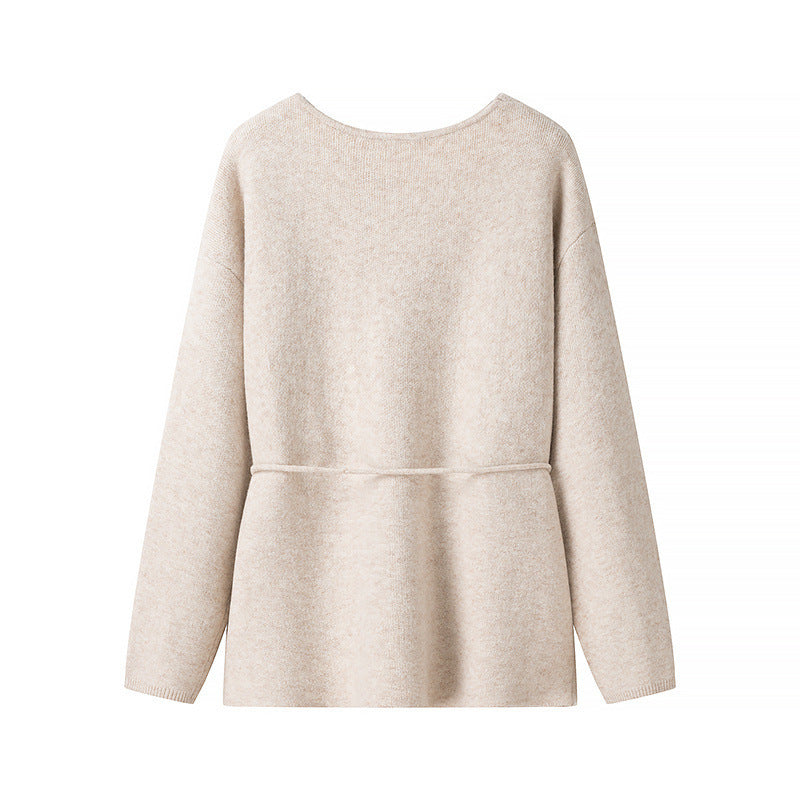Damen Offener Strickcardigan mit Bindegürtel und V‑Ausschnitt Nord Taschen