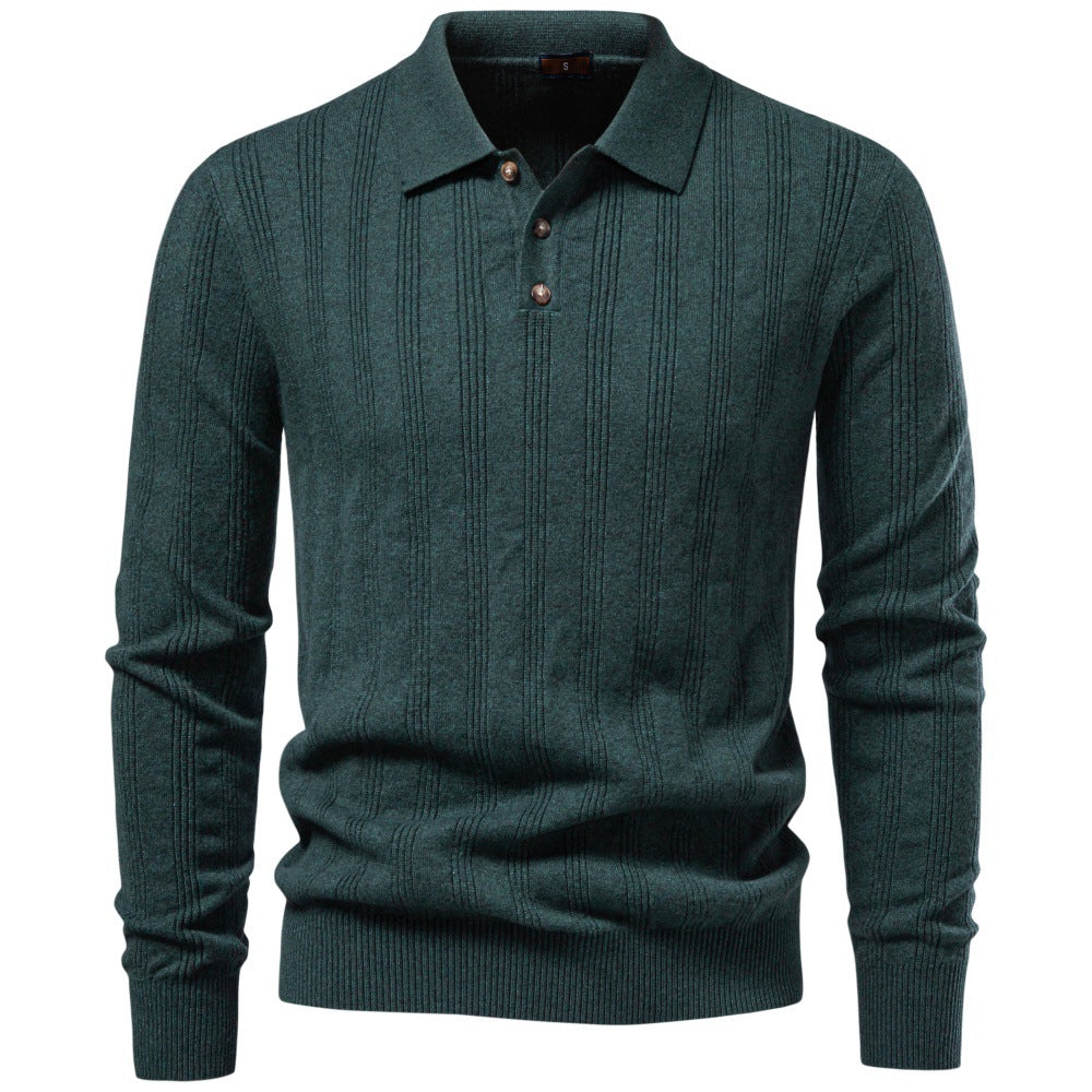 Herren Langarm-Feinstrick-Poloshirt mit Strukturstreifen und geripptem Saum Nord Taschen