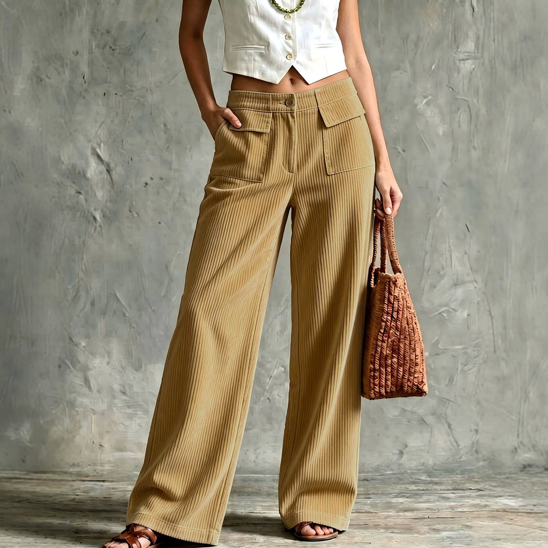Damen Weite Cord-Palazzohose mit hoher Taille und aufgesetzten Pattentaschen Nord Taschen