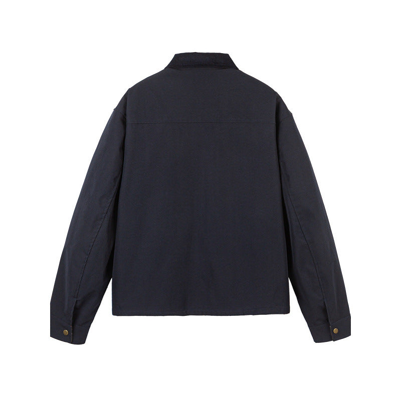 Herren Kurze Boxy-Workerjacke aus robustem Canvas mit Cordkragen und verdeckter Druckknopfleiste Nord Taschen