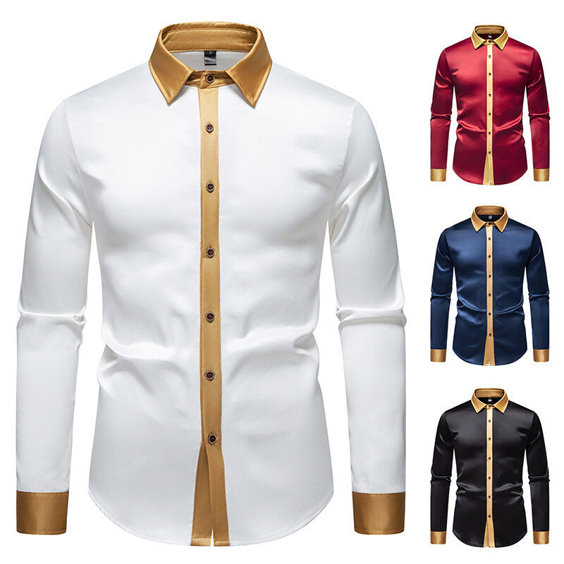 Herren Langarm-Hemd mit modernen Satin-Details
