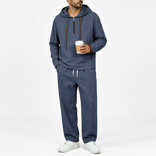 Herren Leichter Halbzip-Kapuzenpullover im Relaxed-Fit mit Kordelzug Nord Taschen