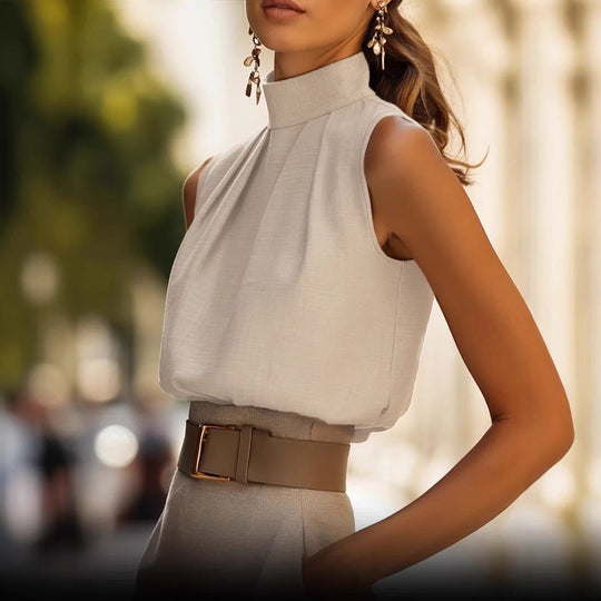 Damen Elegantes Blusenshirt mit Stehkragen und Faltenwurf - Vittorelli