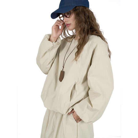Damen Voluminöses Maxi‑Kleid im Oversize‑Stil mit Rundhalsausschnitt und elastischen Ärmelbündchen Nord Taschen