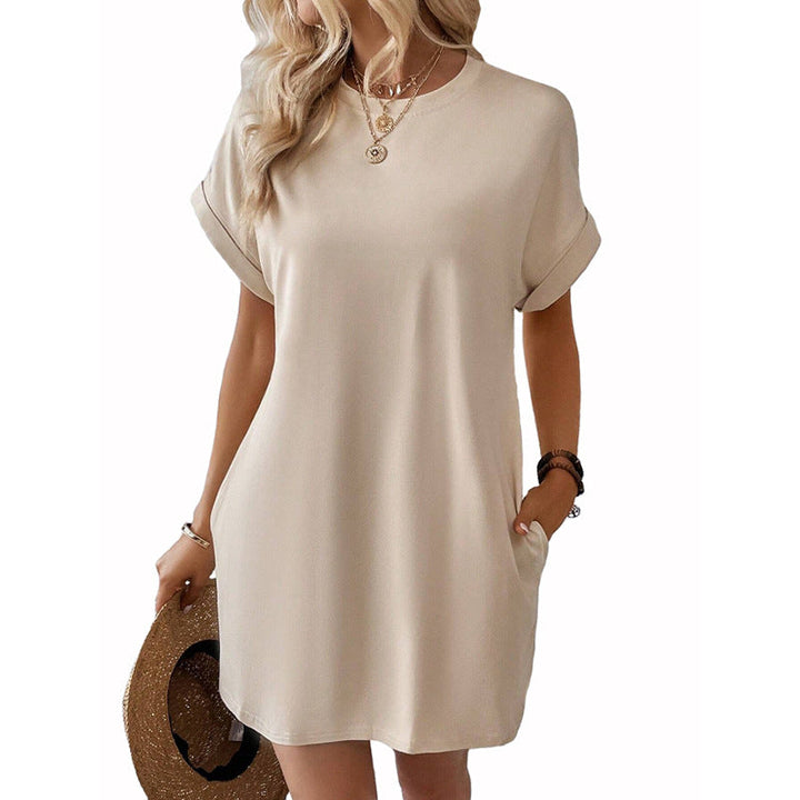 Damen Lockeres T-Shirt-Kleid mit praktischen Taschen und lässigem Design