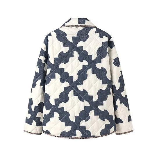 Damen Gequiltete Oversize-Jacke mit Patchworkmuster und weiter Kimono-Ärmel Nord Taschen