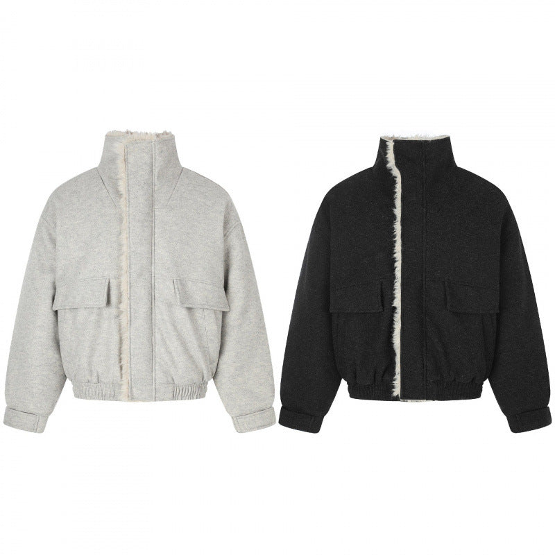 Damen Kurzer Wollmix‑Blouson im Flight‑Style mit Teddyfutter und aufgesetzten Pattentaschen Nord Taschen
