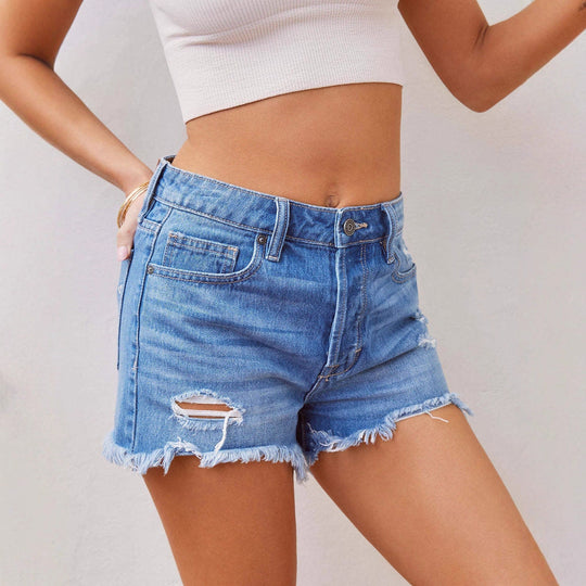 Damen Denim-Shorts mit ausgefranstem Saum und modischen Destroyed-Details Nord Taschen