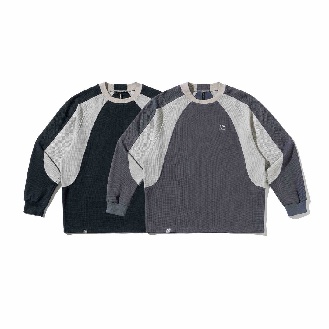 Herren Waffelstruktur-Sweatshirt mit Raglanärmeln und kontrastierenden Einsätzen Nord Taschen
