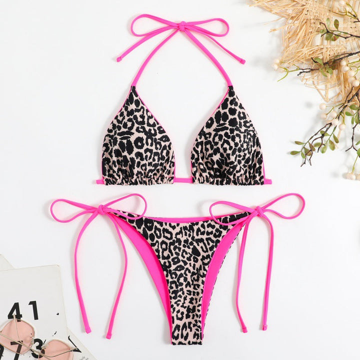 Damen Triangel-Bikini mit Verspieltem Leopardenmuster und Verstellbaren Trägern