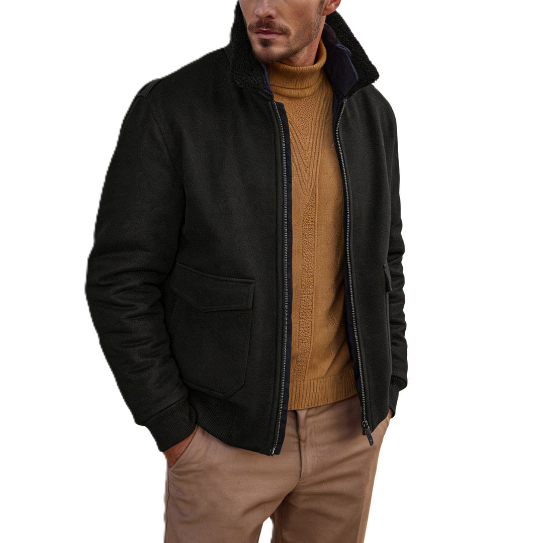 Herren Kurze Bomberjacke mit Teddykragen, Cargo-Pattentaschen und Reißverschluss Nord Taschen