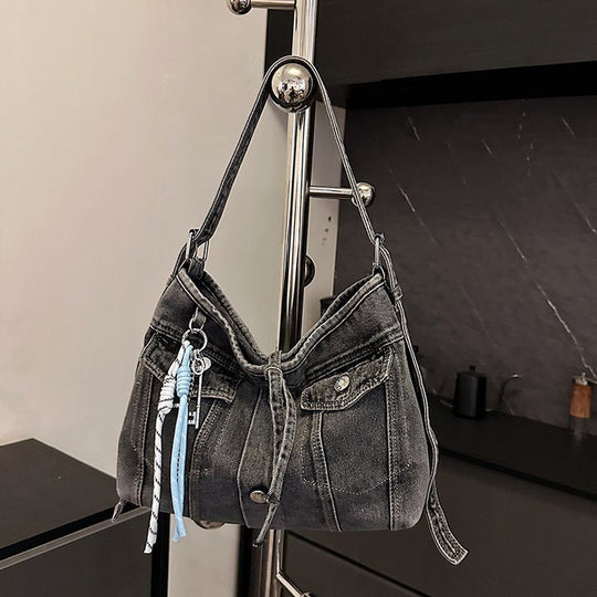 Damen lässige Denim Umhängetasche mit abnehmbarem Anhänger Nord Taschen