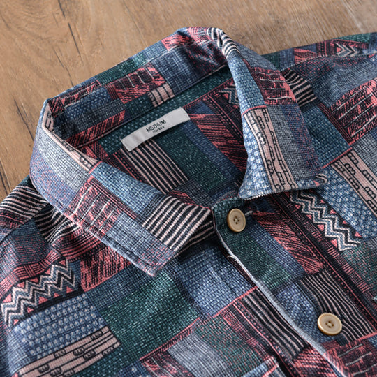 Herren Overshirt im Patchwork-Look mit aufgesetzten Brusttaschen Nord Taschen