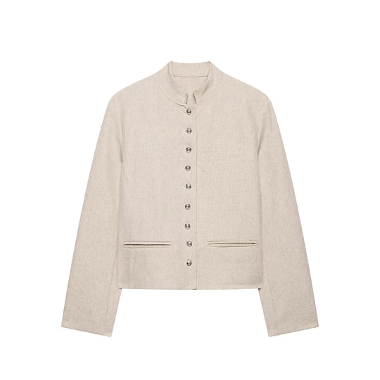 Damen Kurzjacke mit Stehkragen, Zierknopfleiste und Paspeltaschen Nord Taschen