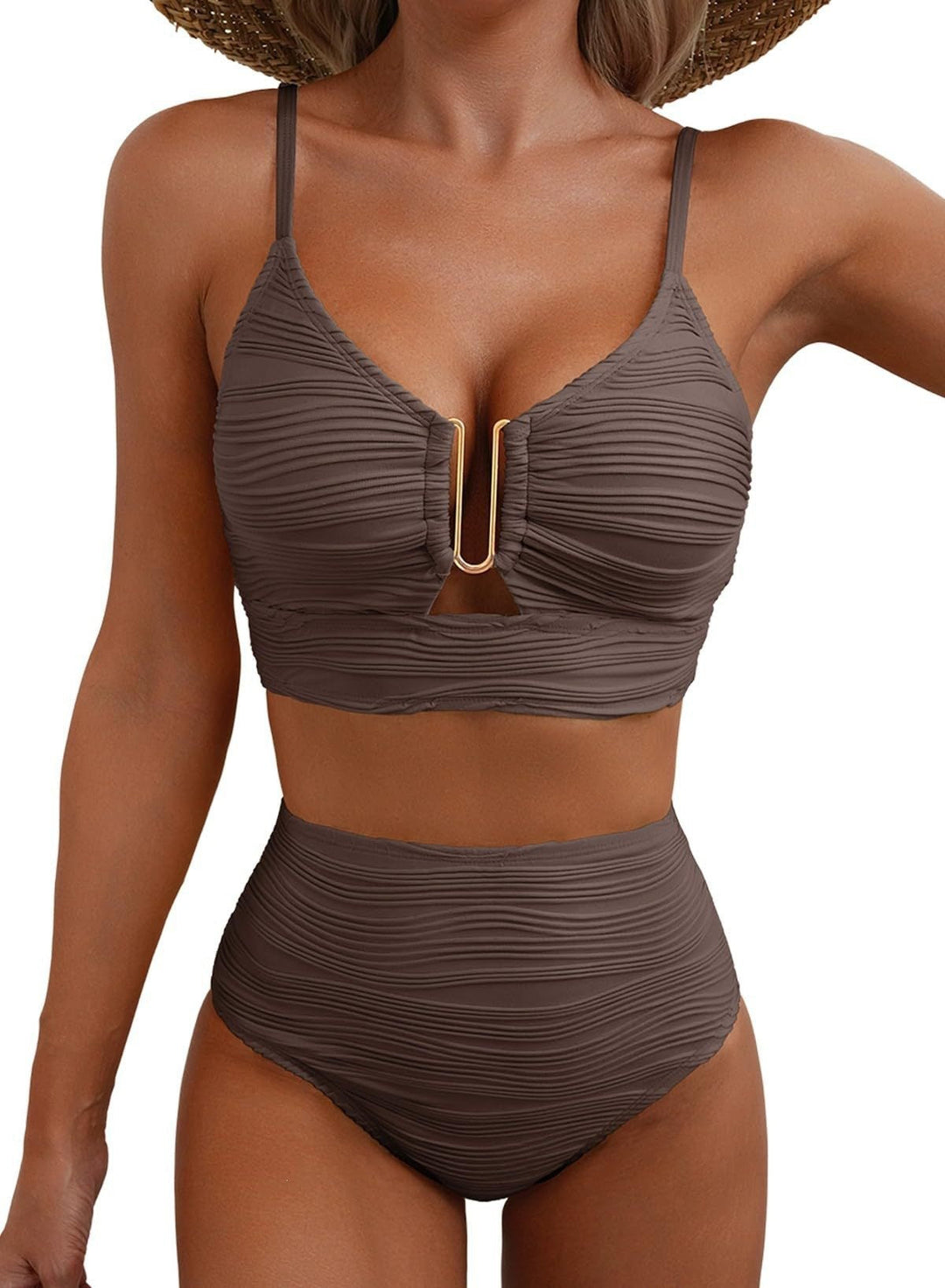 Damen Hochgeschnittener Bikini mit Raffungen