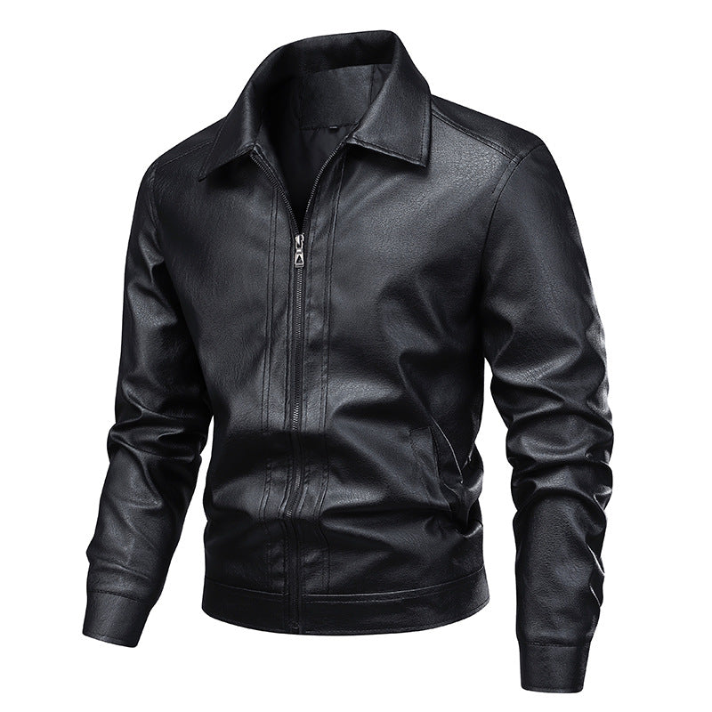 Herren Slim-Fit Kunstleder-Blouson im Vintage-Flight-Style mit Hemdkragen und Reißverschluss Nord Taschen
