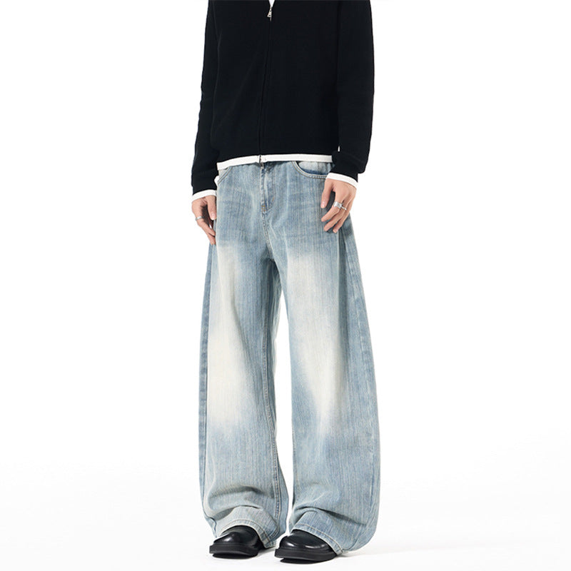 Herren Weite Vintage-inspirierte Denim‑Palazzohose mit verlängerter Saumlage und soften Bleach‑Effekten Nord Taschen