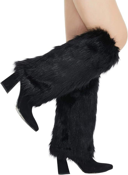 Damen lange Kunstfell‑Beinwärmer mit Shaggy‑Optik und elastischem Bund Nord Taschen