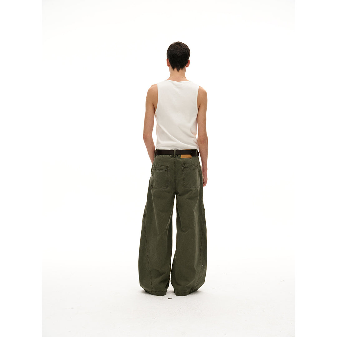 Damen Weite High‑Waist Cargo‑Hose im Vintage‑Workwear‑Look mit Aufgesetzten Taschen und Fransen-Details Nord Taschen