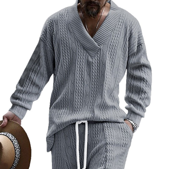 Herren Oversize-Zopfmuster-Pullover mit tiefem V-Ausschnitt Nord Taschen