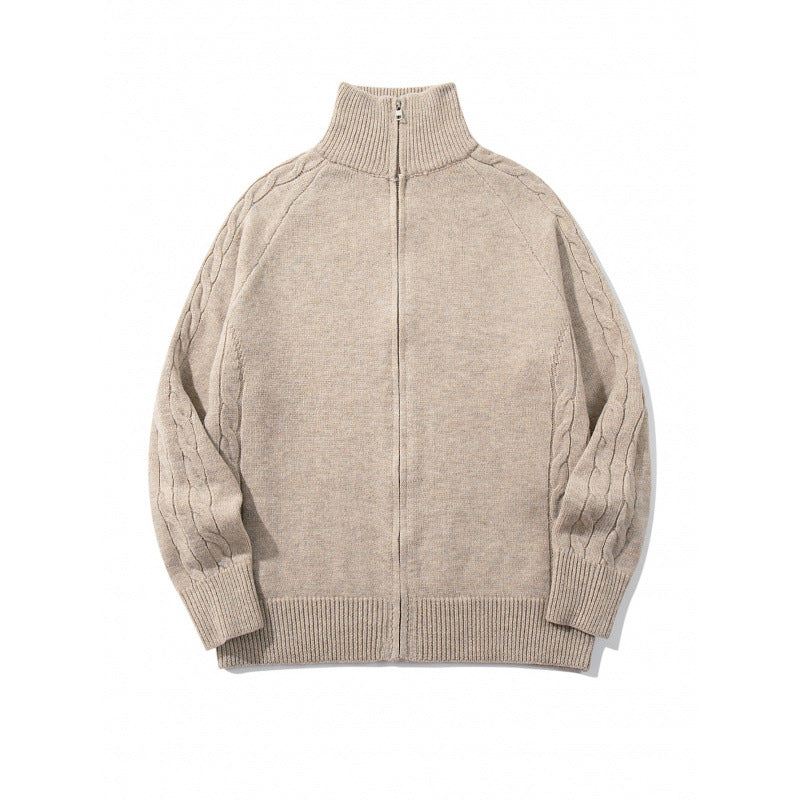 Unisex Boxy-Zip-Strickjacke mit Stehkragen, Zopfmusterärmeln und gerippten Abschlüssen Nord Taschen