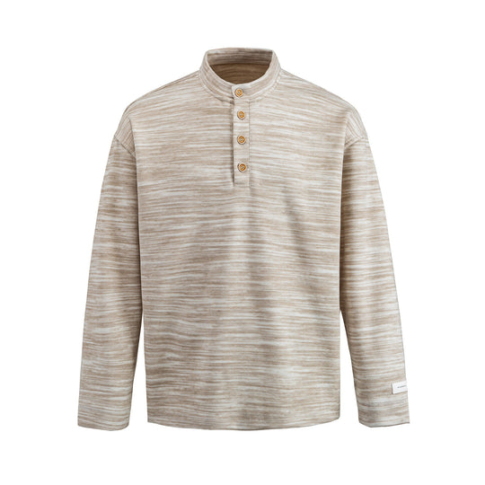 Herren Strukturierter Henley-Strickpullover mit Stehkragen und Melange-Struktur Nord Taschen