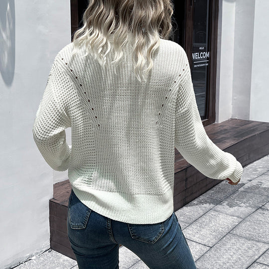 Damen Grobstrickpullover mit V-Ausschnitt Nord Taschen