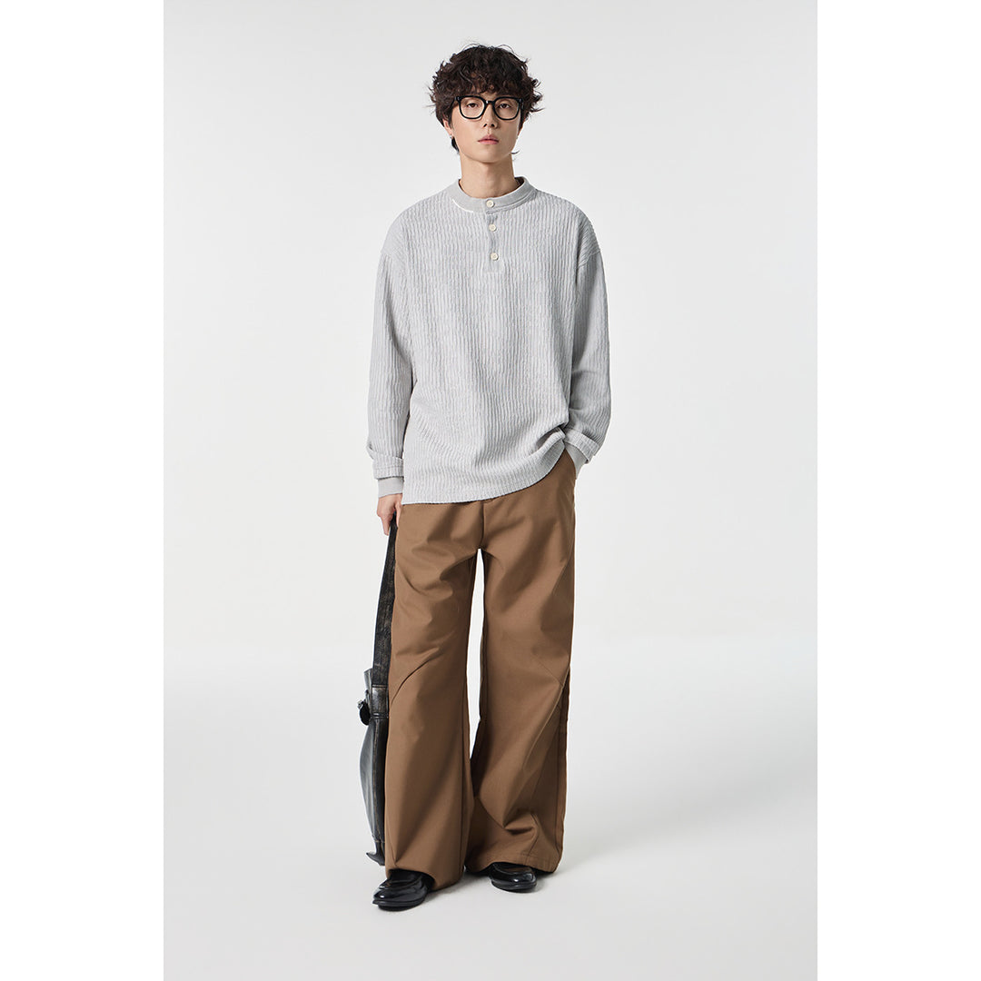 Unisex Gerippter Oversize-Henley-Pullover mit Knopfleiste Nord Taschen