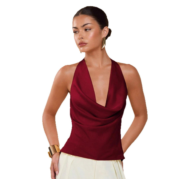 Damen Elegantes Wickeloberteil mit tiefem V-Ausschnitt und fließendem Stoff