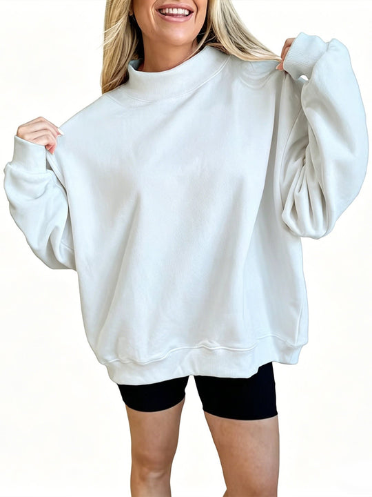 Damen Oversize Sweatshirt mit Stehkragen und Ballonärmeln Nord Taschen