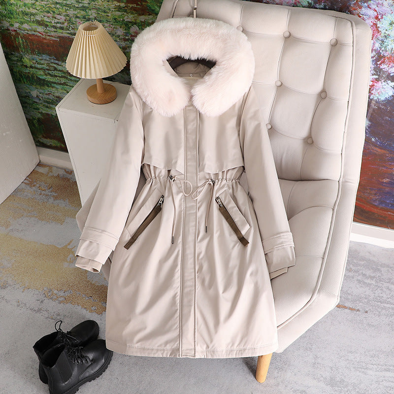 Damen nan taillierter Winterparka mit breitem Kunstfellkragen und Kordelzugtaillierung Nord Taschen