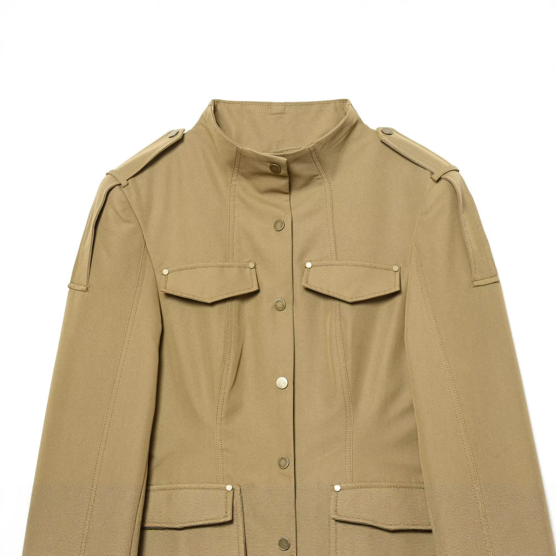Damen Utility-Jacke mit Stehkragen, Pattentaschen und Schulterklappen Nord Taschen