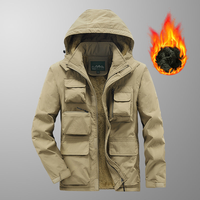 Herren Wärmender Multifunktions-Parka mit Teddyfleece-Innenfutter, Kapuze und Utility-Taschen Nord Taschen